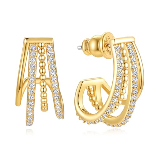 Double Huggie CZ Hoop Earrings