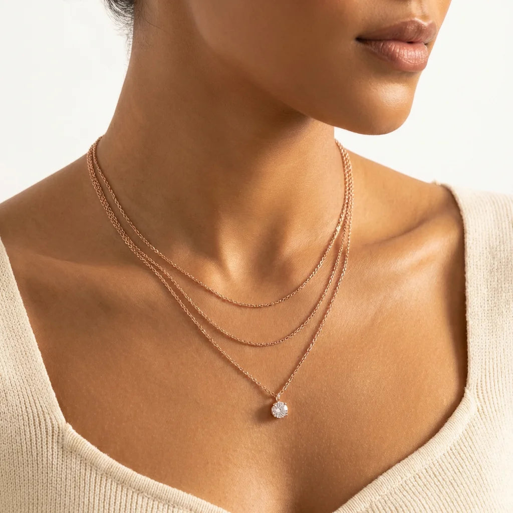 Lifestyle shot - layered rose gold necklace